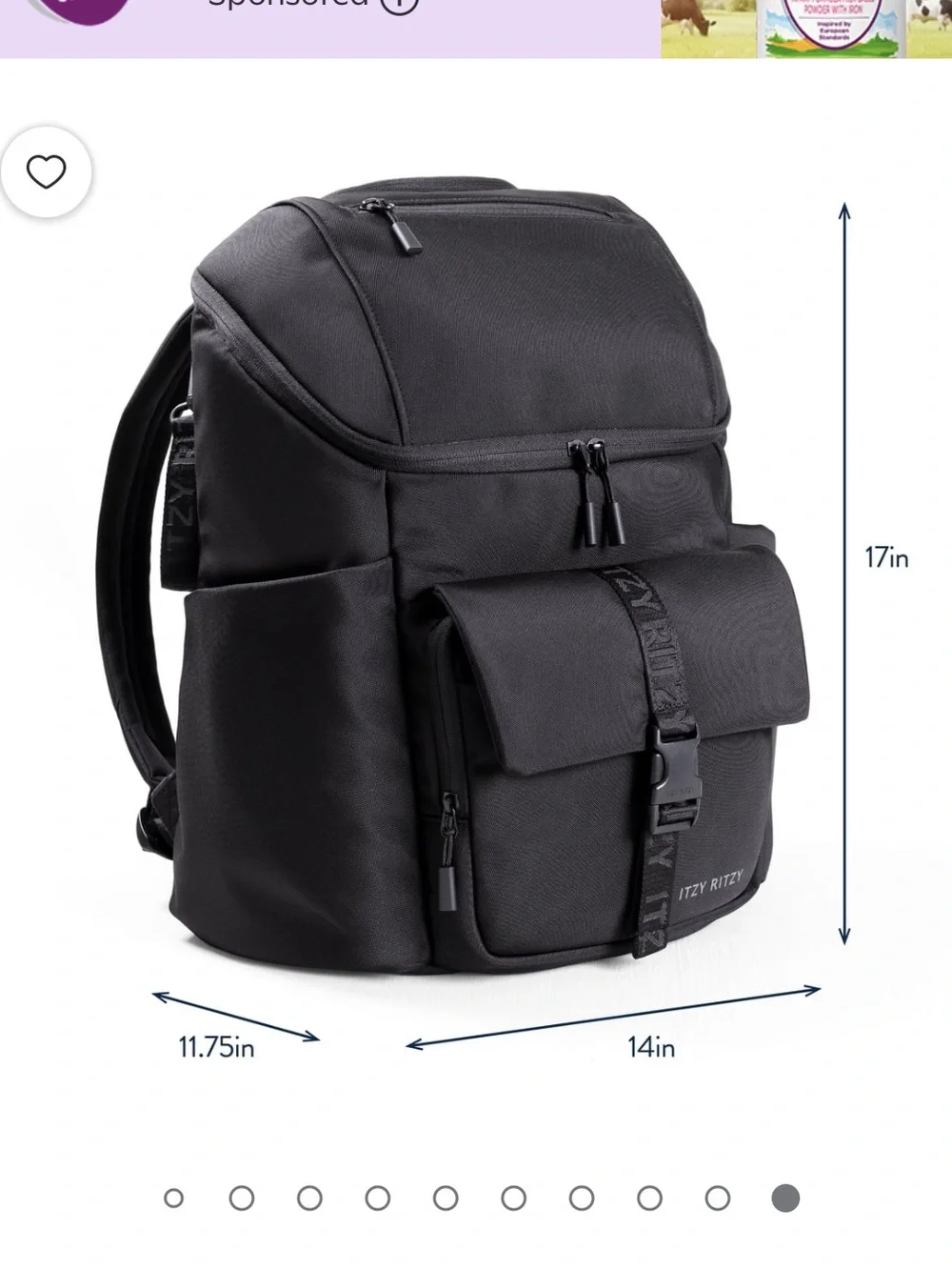 Itzy Ritzy Belong Bucket Backpack Diaper Bag in Black NWT